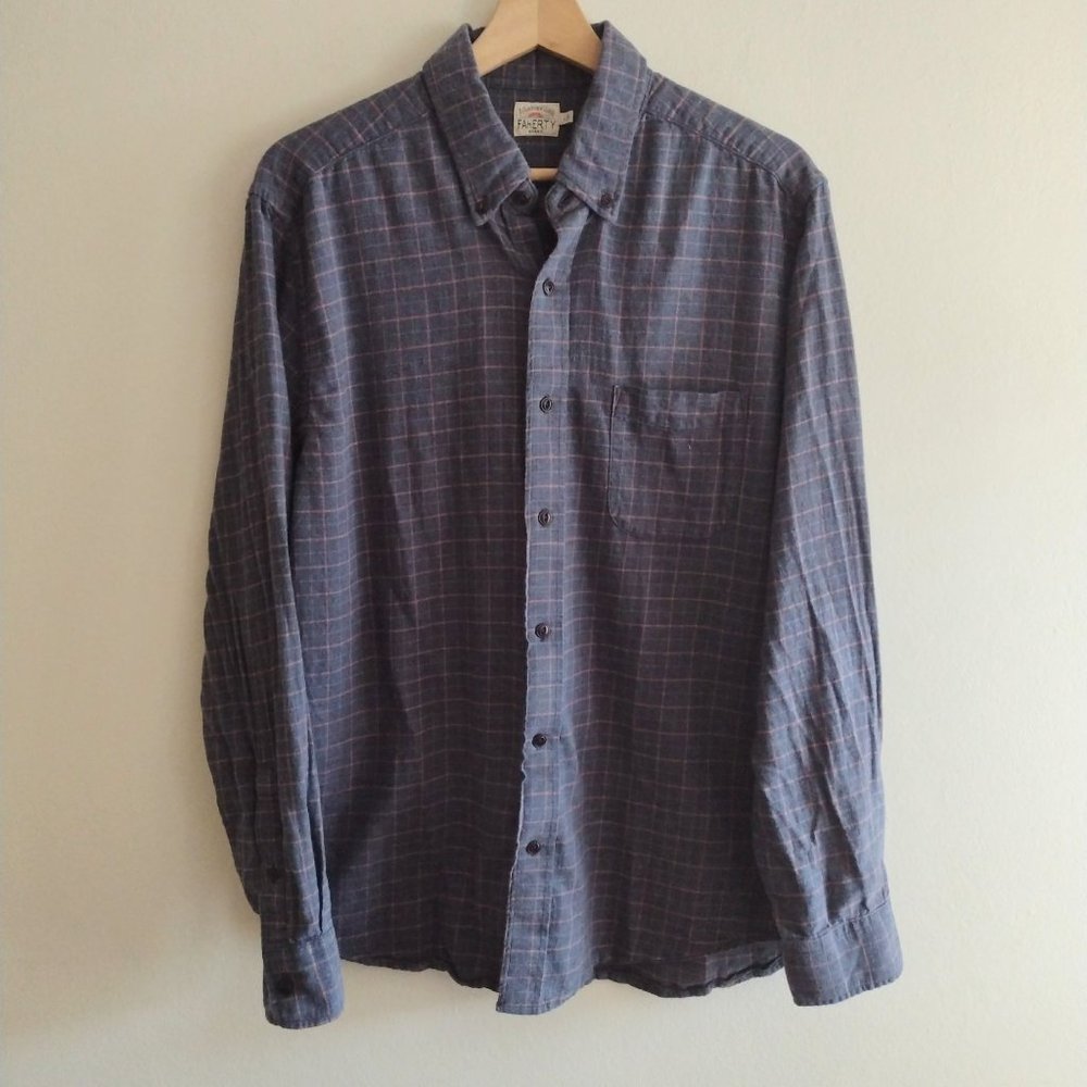 Faherty Mens Gray Red Flannel Shirt L Plaid Soft Cotton